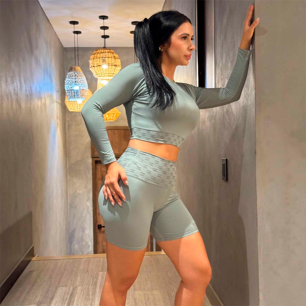 SET SHORT/TOP-BLOUSE GREEN APPLE MIRROR